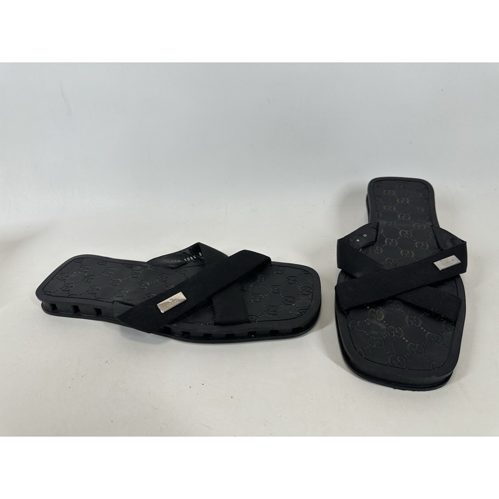 Gucci‎ Canvas Sandals Slides Slip On Black men's size 9D UK 10 US